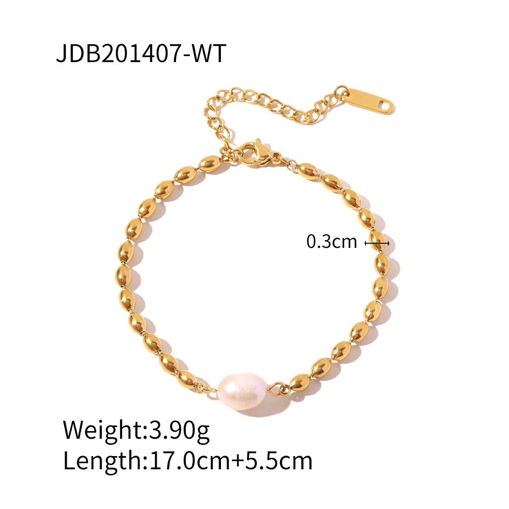 Uworld Vintage Stainless Steel Pearl Necklace 18K Gold Plated Bead Chain Single Pearl Pendant Bracelet Necklace