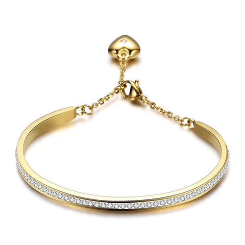 Luxury Wedding Bracelet Jewelry Stainless Steel Gold Color Pulseras Mujer OL Style Cubic Zirconia Fashion Party Bangle