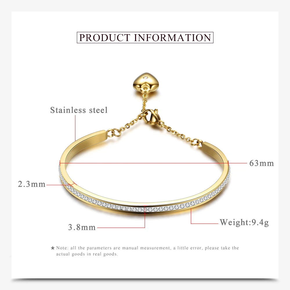 Luxury Wedding Bracelet Jewelry Stainless Steel Gold Color Pulseras Mujer OL Style Cubic Zirconia Fashion Party Bangle