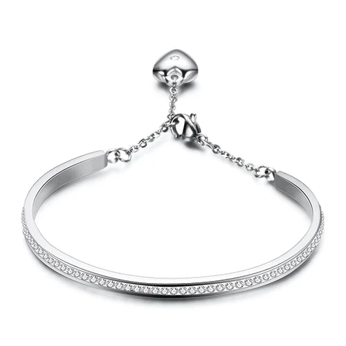 Luxury Wedding Bracelet Jewelry Stainless Steel Gold Color Pulseras Mujer OL Style Cubic Zirconia Fashion Party Bangle