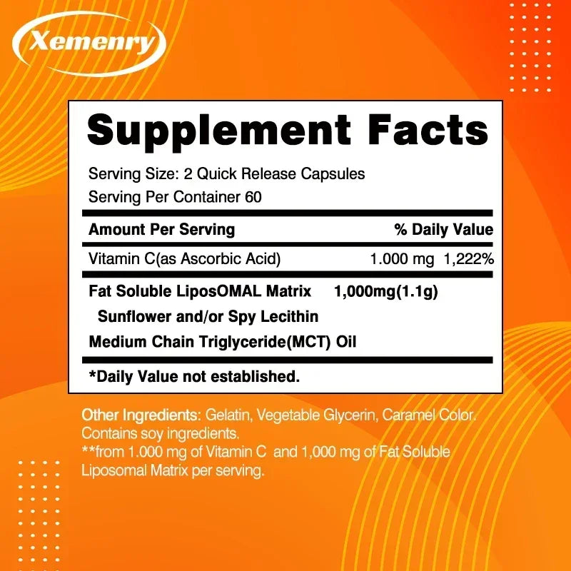 Vitamin C Capsules 1000mg - Immune Support, Cellular Energy Production, Improve Skin Brightening, Skin, Teeth & Heart Health