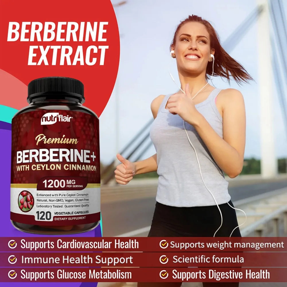 Berberine HCl 1200mg, 120 Capsules - Plus Ceylon Cinnamon, Berberine HCI Root Supplements, Support Weight Management