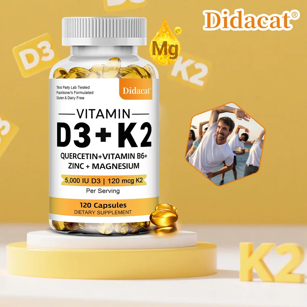 Vitamin D3 K2 Capsules Daily Supplement Healthy Immune System Heart and Bones Multi Diet Supplement for Adults