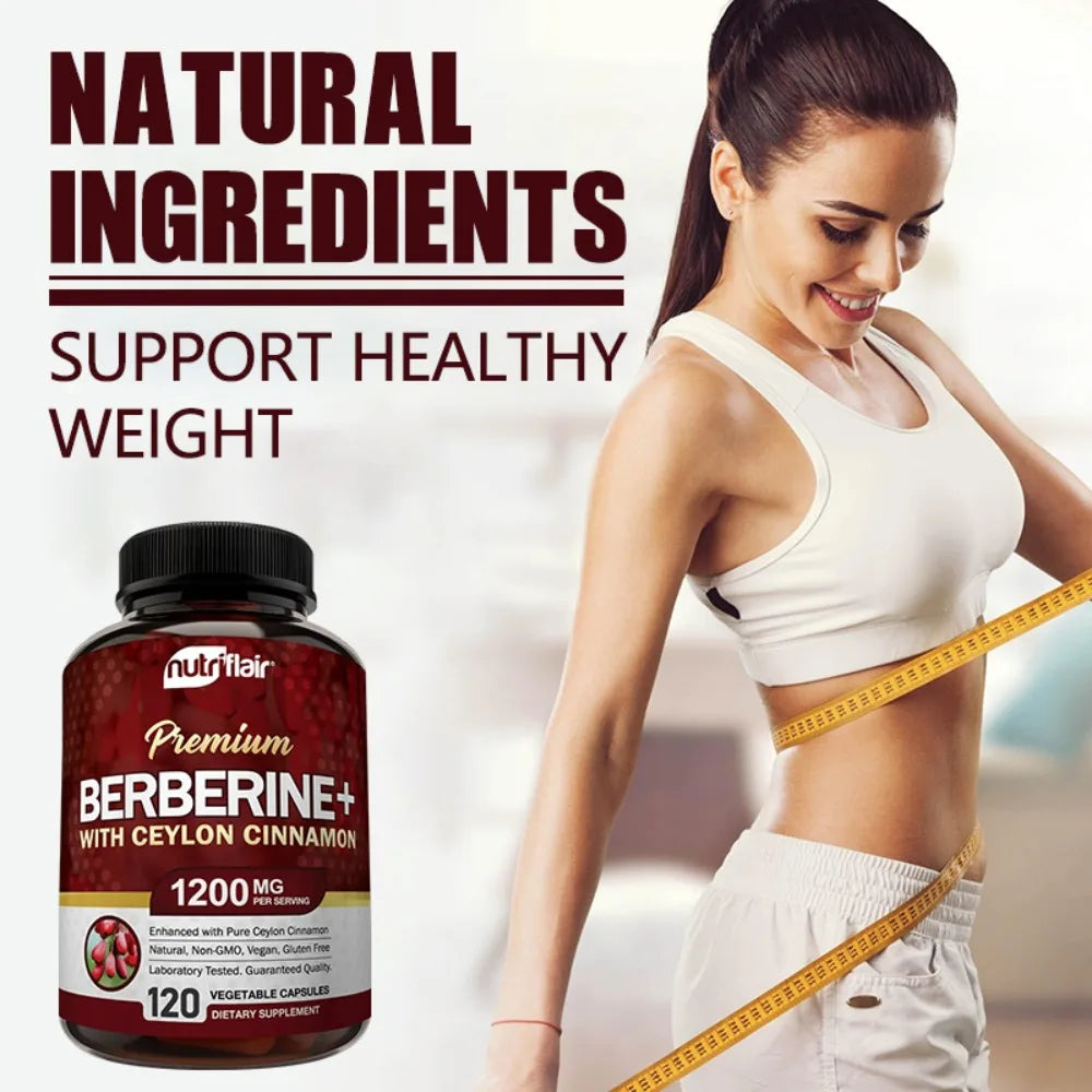 Berberine HCl 1200mg, 120 Capsules - Plus Ceylon Cinnamon, Berberine HCI Root Supplements, Support Weight Management