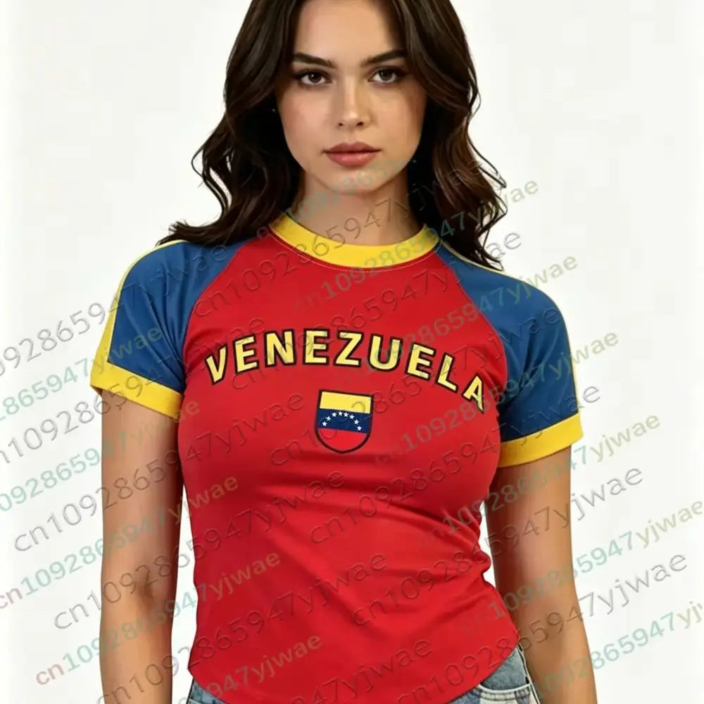 Venezuela Soccer T Shirt Y2k Streetwear Casual Vacation Party Tee O-Neck High-Quality Top Summer Women'S T-Shirt