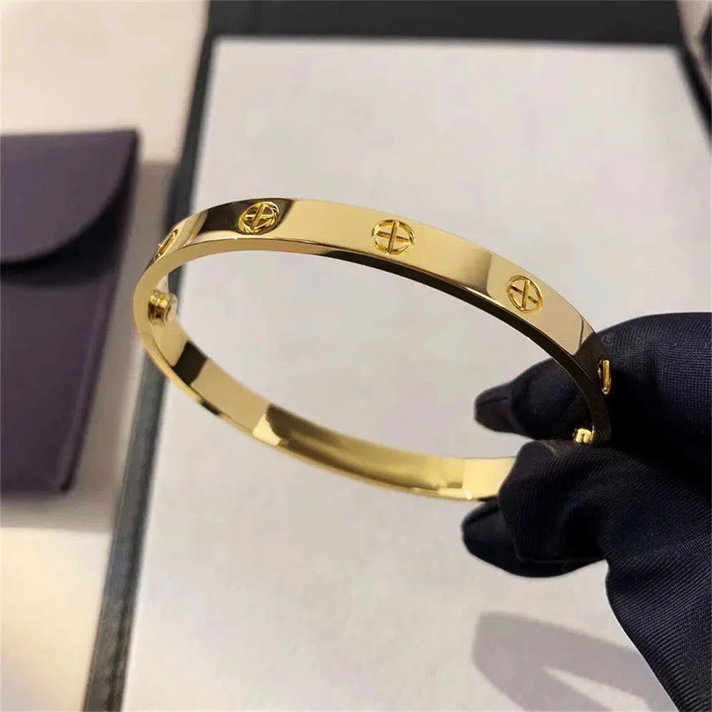 2023 New Design Gold Color Zircon And Cross Nut Nail Bracelet Gold & Bangle For Woman Stainless Steel Screw Brand Jewelry
