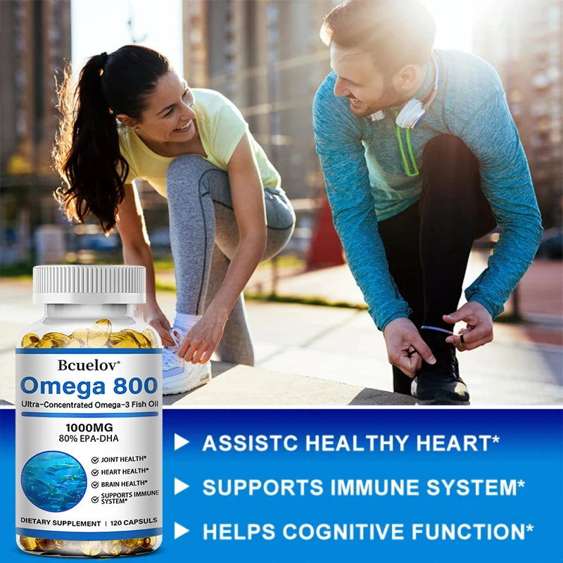 Bcuelov Fish Oil Omega 3 Supplements, 1000mg Softgels, Omega 3 Fish Oil for Healthy Heart, Brain Support, 30/60/120 Capsules
