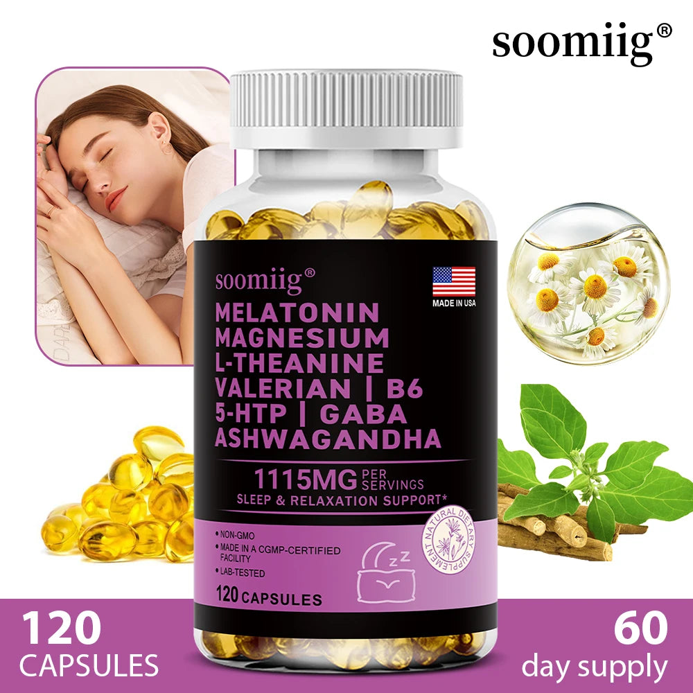 12-in-1 Melatonin 5mg Sleep Capsules 90pcs Vegan, Non-GMO, For Sleep, Stress & Mood Support - Natural Sleep Aids for Adults
