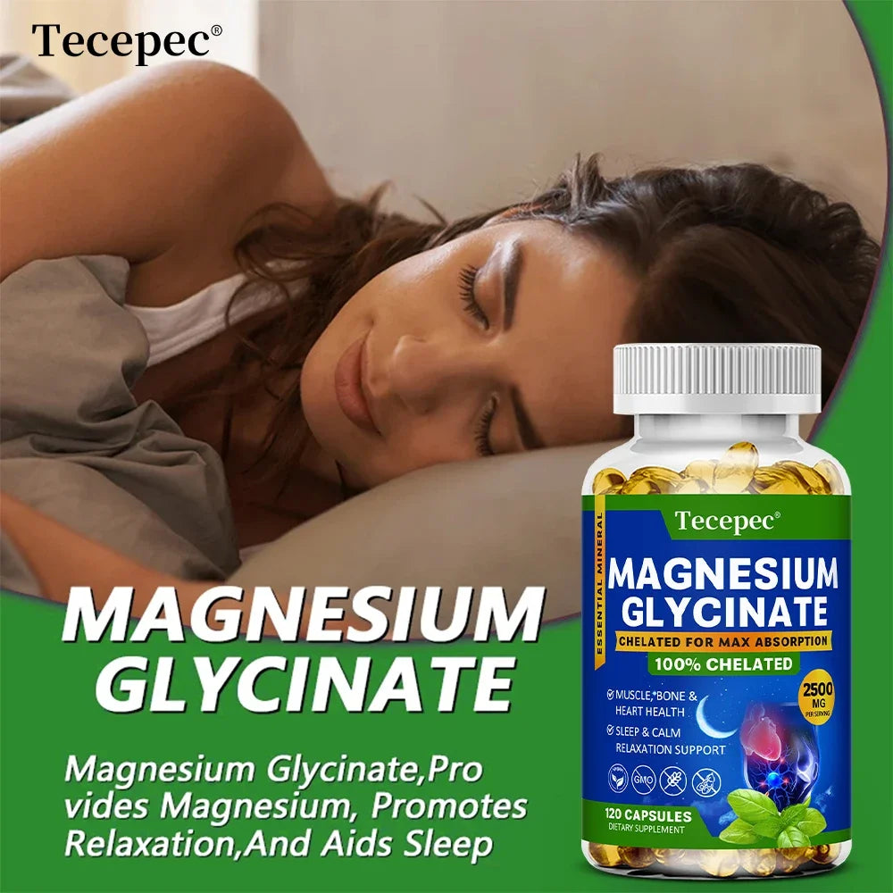 Magnesium Glycinate Supplement, Highly Absorbed, Supports Muscle Relaxation and Recovery, Maximum Bioavailability, 120 Capsules