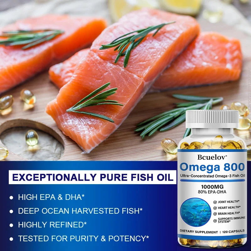 Bcuelov Fish Oil Omega 3 Supplements, 1000mg Softgels, Omega 3 Fish Oil for Healthy Heart, Brain Support, 30/60/120 Capsules