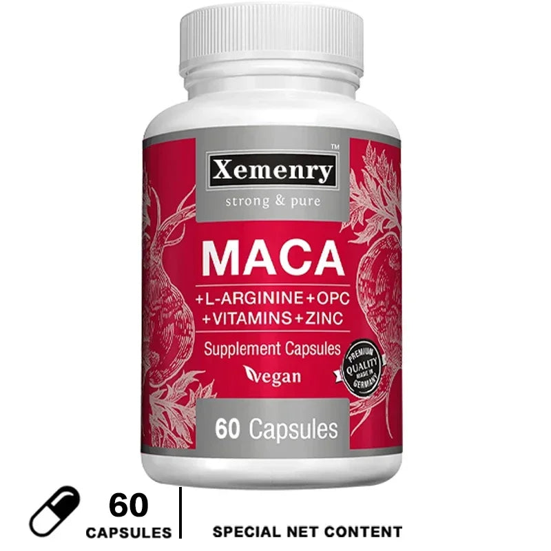 Maca Root Capsules + L-Arginine, Vitamins B6 + B12, OPC & Zinc, for Men & Women, 120 Veggie Caps