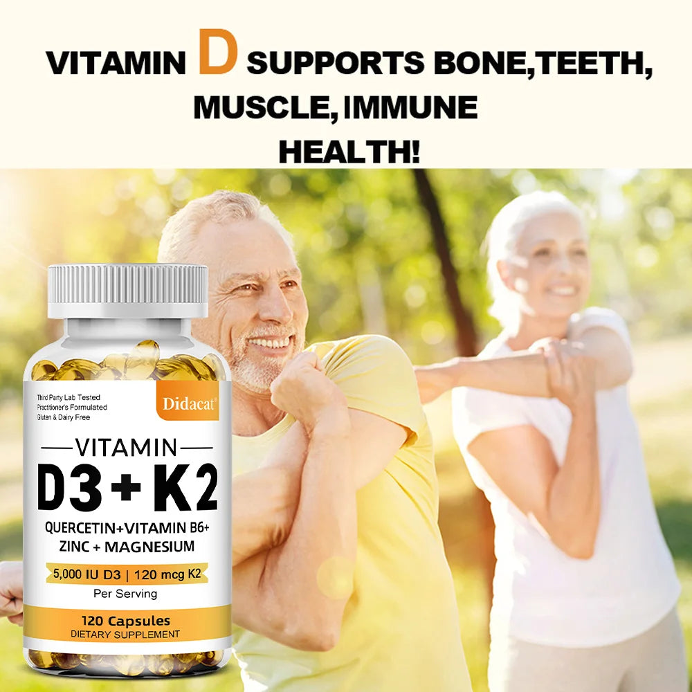 Vitamin D3 K2 Capsules Daily Supplement Healthy Immune System Heart and Bones Multi Diet Supplement for Adults