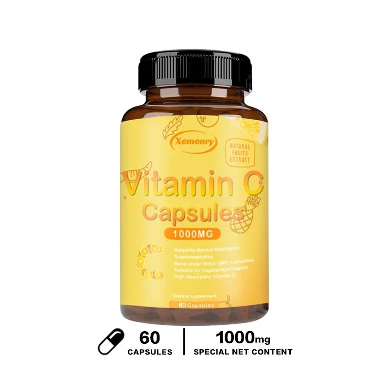 Vitamin C Capsules 1000mg - Immune Support, Cellular Energy Production, Improve Skin Brightening, Skin, Teeth & Heart Health