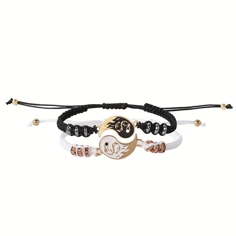 2022 New Best Friend Bracelets for 2 Matching Yin Yang Adjustable Cord Bracelet for Bff Friendship Relationship Boyfriend Girlfr