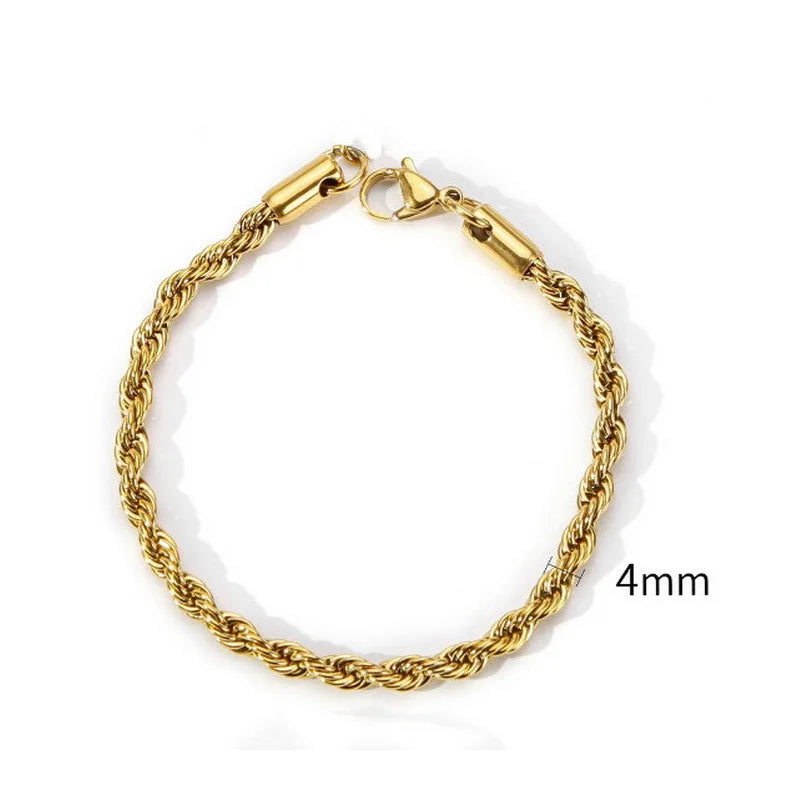 2/3/4/5MM Twisted Rope Chian Bracelet for Woman Man Hip Hop Punk Silver Color Stainless Steel Fashion Jewelry