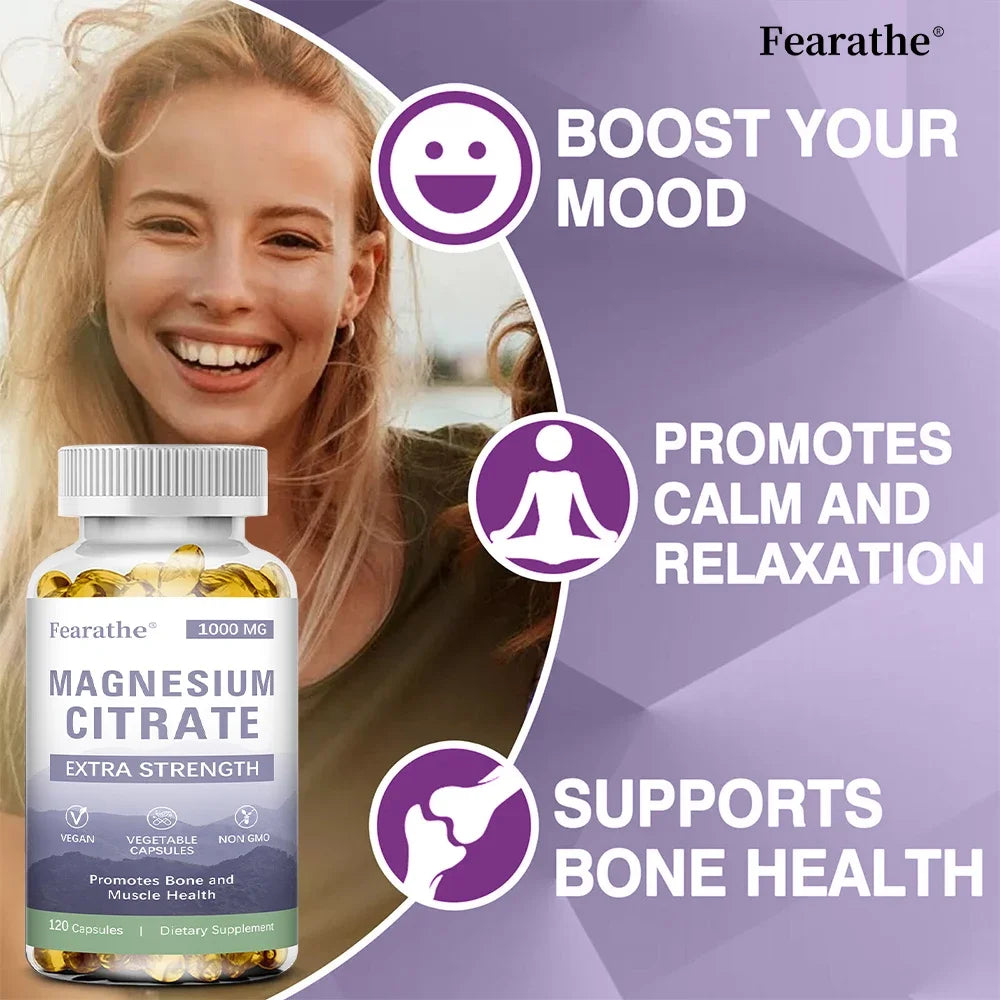 Magnesium Citrate 1000 Mg - Maximized Absorption, Supports Muscle, Nerve, Bone, Sleep and Heart Health - 120 Capsules