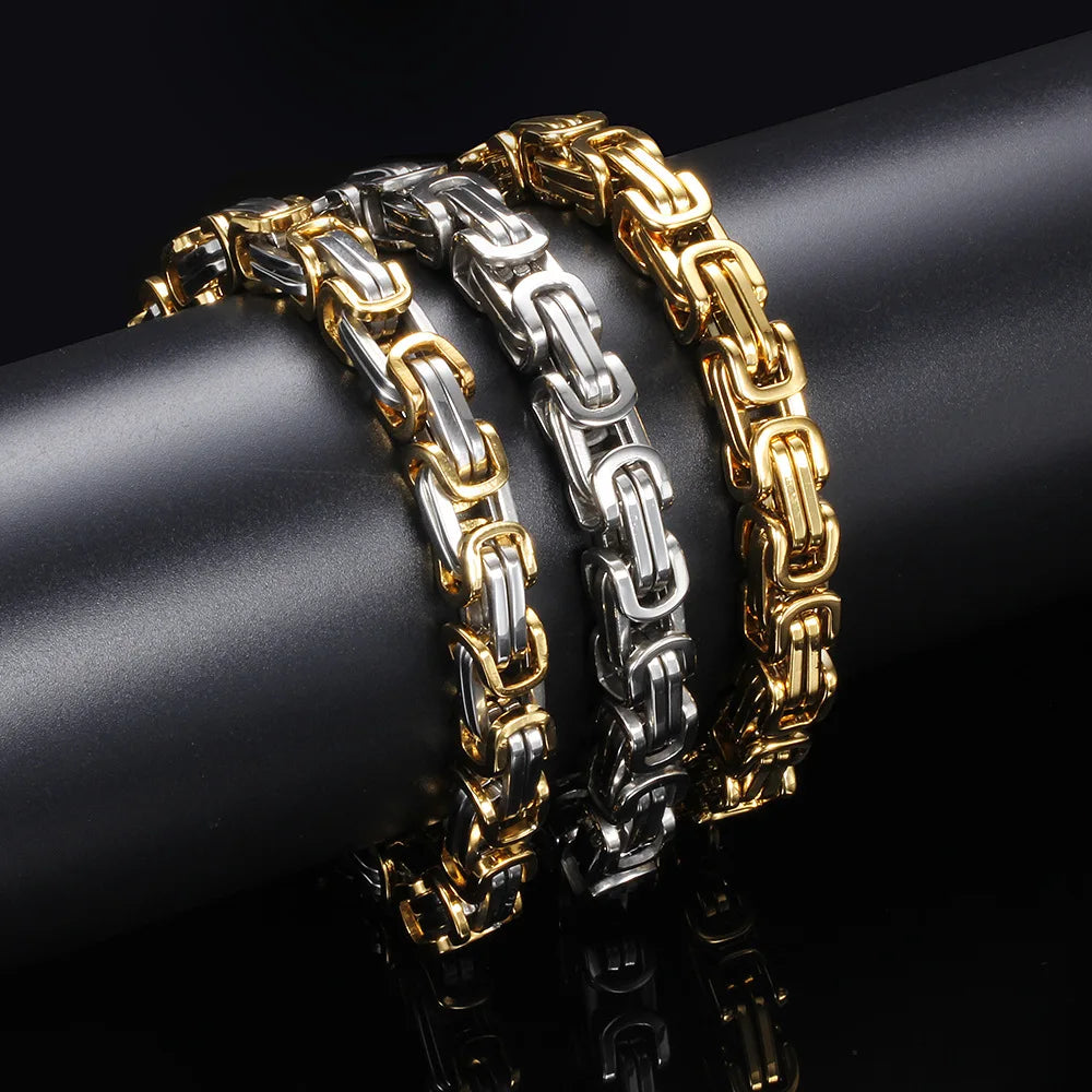 HNSP 8MM Stainless Steel Biker Motorcycle Chain Bracelet For Men Tough Guy Streetwear Style Jewelry Accessories
