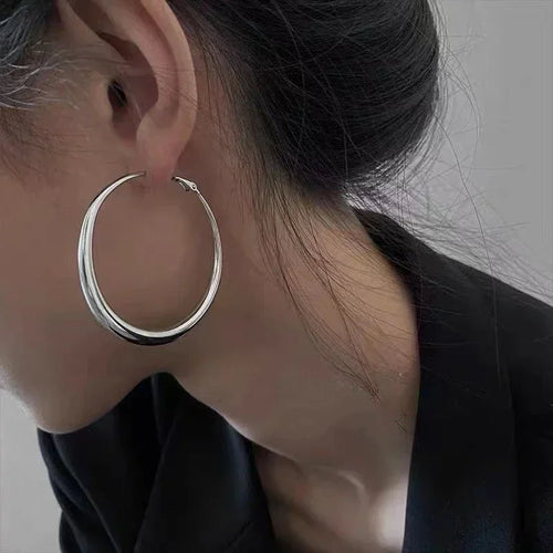 Classic Simple Geometric Round Big Stainless Steel Hoop Earrings for Women Exaggeration Circle Bride Earrings Jewelry Accessory