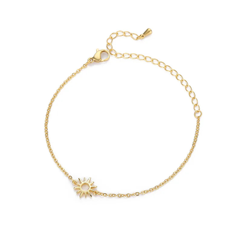 Sun Hollow Bracelets For Women Men Stainless Steel Hand Chain Vintage Sunflower Anklet Boho Foot Jewelry Gift Accessories