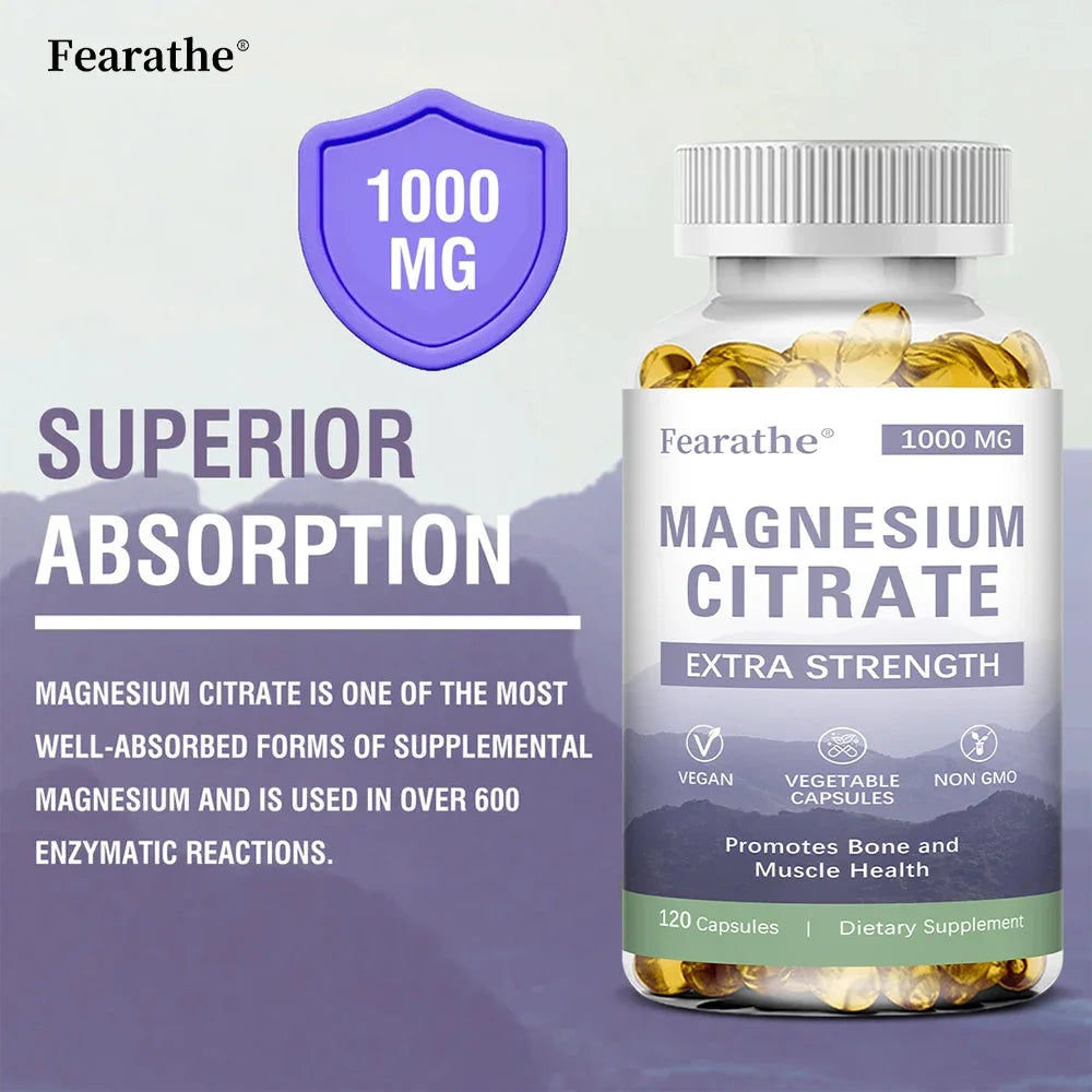 Magnesium Citrate 1000 Mg - Maximized Absorption, Supports Muscle, Nerve, Bone, Sleep and Heart Health - 120 Capsules