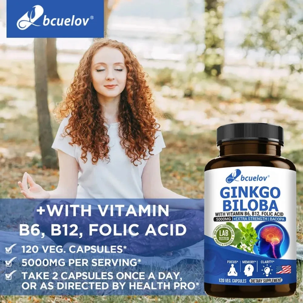 Ginkgo Biloba Capsules - Brain Supplement, Memory Support Supplement, Brain Function, Focus, Concentration