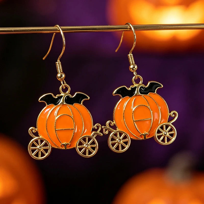 New Halloween Black Cat Bat Pumpkin Metal Earrings Gothic Witch Earrings Women's Thriller Festival Party Dress up Jewelry Gifts