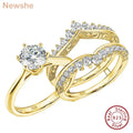 Newshe 14k Yellow Gold Plated Bridal Ring Set for Women 2Ct Round Cut AAAAA Zircon Wedding Engagement Anniversary Band BR1167_Y