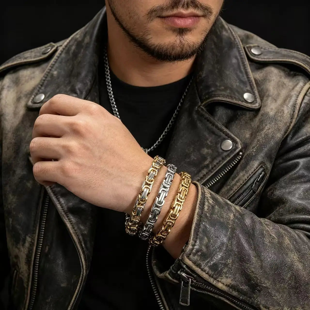 HNSP 8MM Stainless Steel Biker Motorcycle Chain Bracelet For Men Tough Guy Streetwear Style Jewelry Accessories