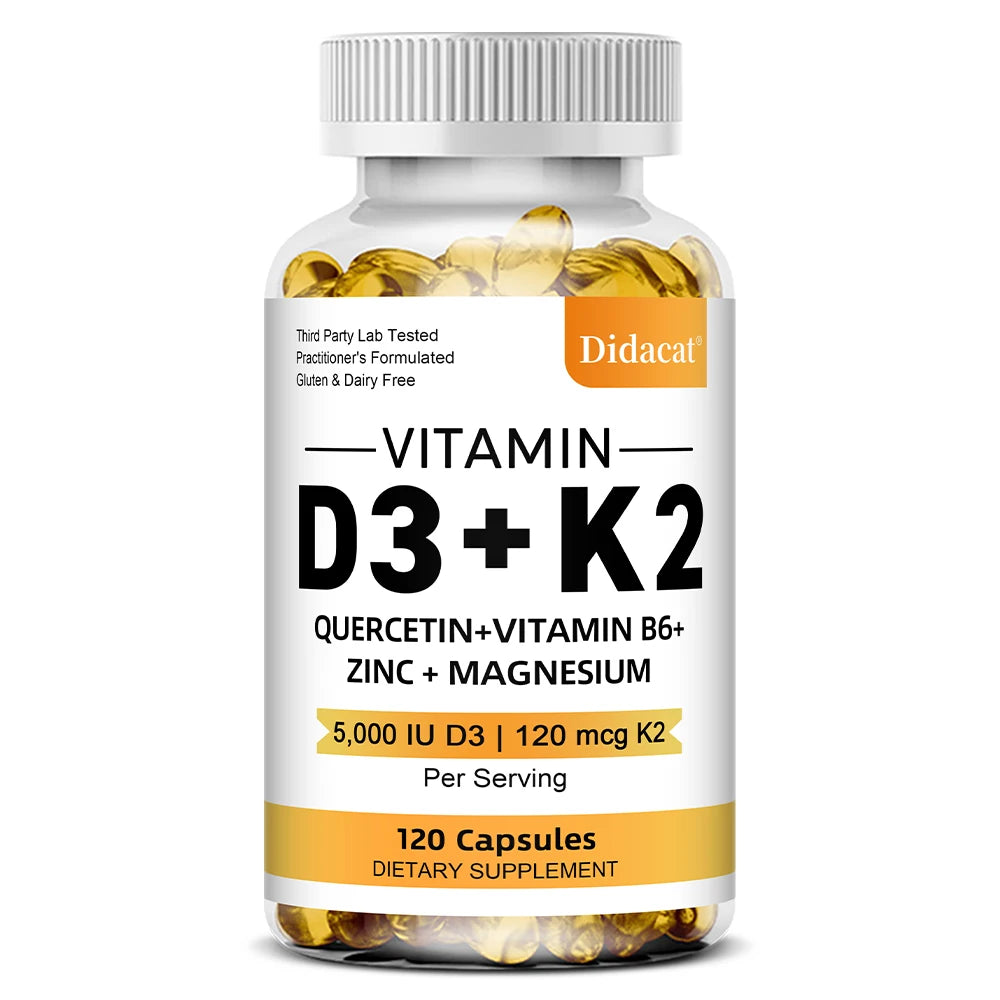 Vitamin D3 K2 Capsules Daily Supplement Healthy Immune System Heart and Bones Multi Diet Supplement for Adults