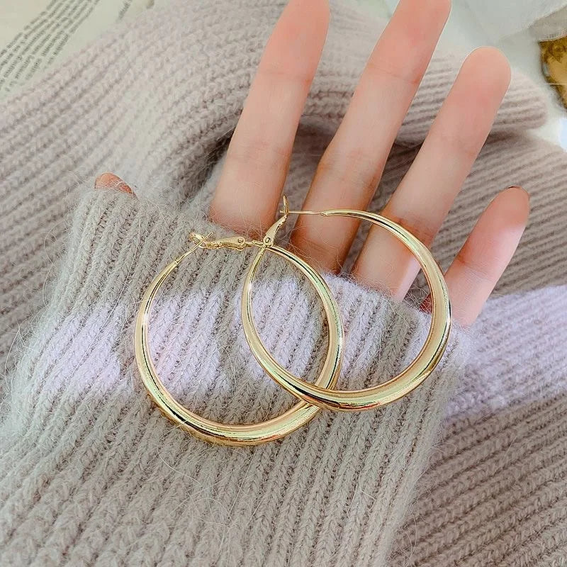 Classic Simple Geometric Round Big Stainless Steel Hoop Earrings for Women Exaggeration Circle Bride Earrings Jewelry Accessory