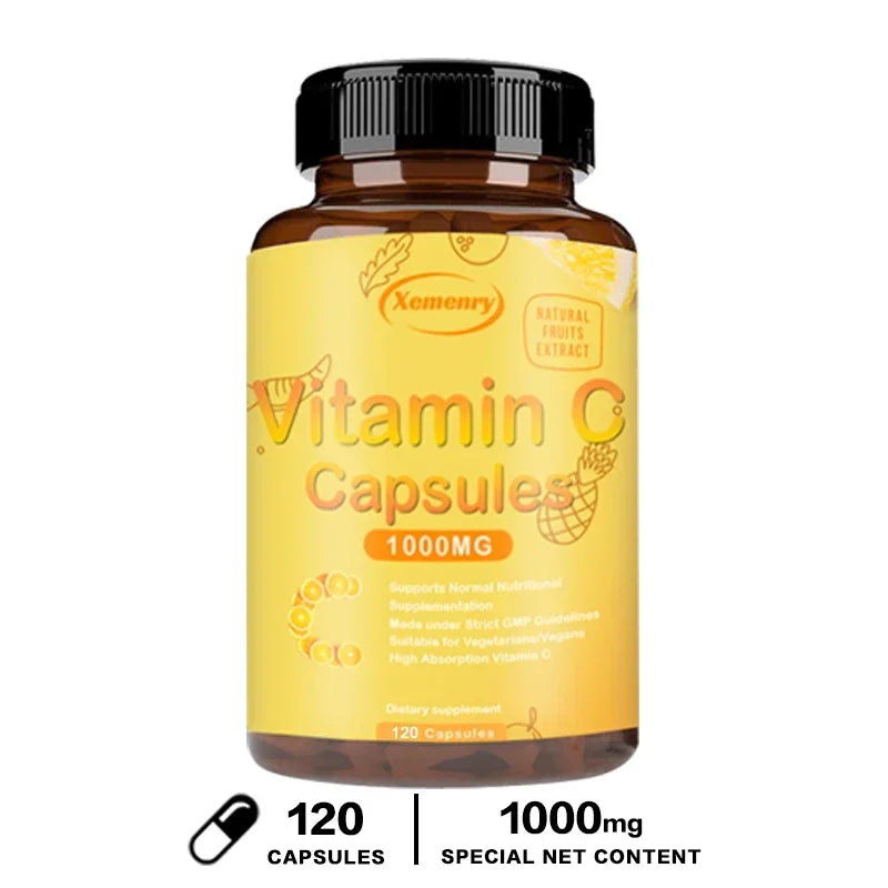 Vitamin C Capsules 1000mg - Immune Support, Cellular Energy Production, Improve Skin Brightening, Skin, Teeth & Heart Health