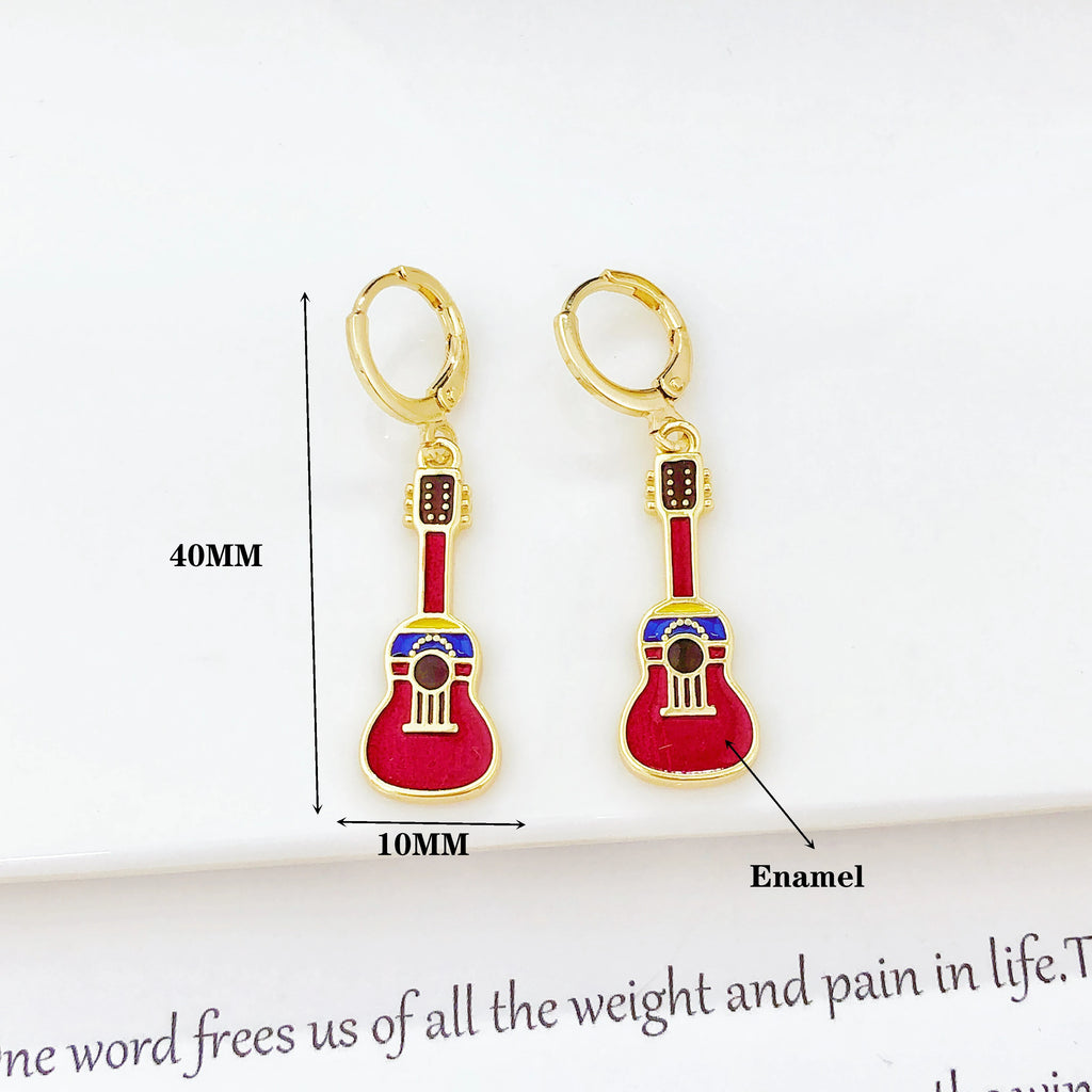 New Trendy Venezuela Country Flag Earrings Gold Plated Heart Guitar Parrot Drop Earrings for Women Daily Party Patriotic Gift