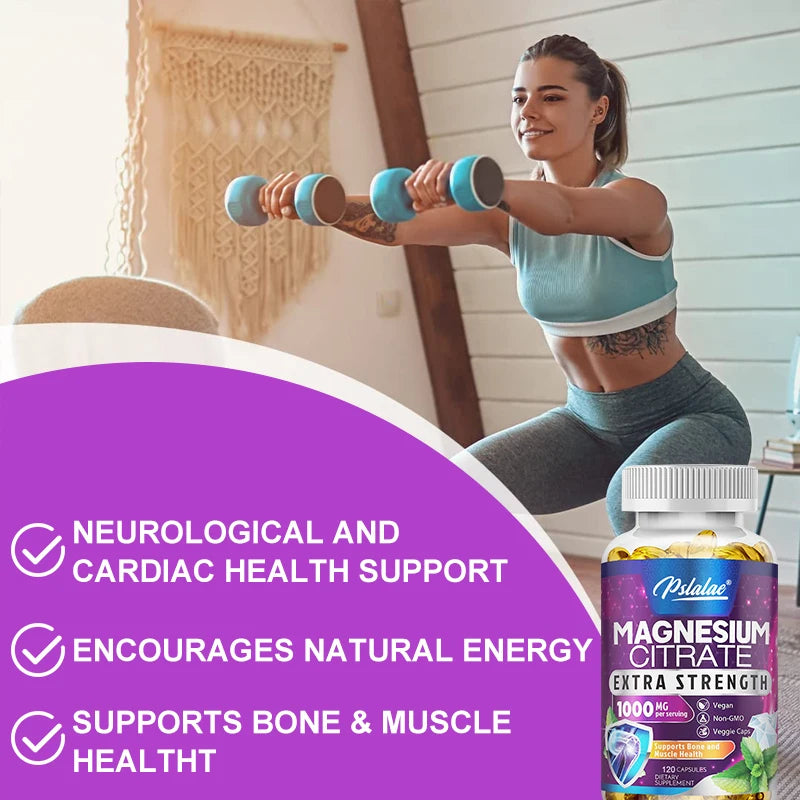High Absorption Magnesium Citrate Capsules 1000 Mg - for Muscle, Nerve, Bone and Heart Health