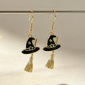 New Halloween Witch Hat Broom Metal Earrings Purple Black Star Witch Earrings Women's Thriller Party Role Playing Jewelry