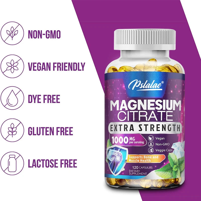 High Absorption Magnesium Citrate Capsules 1000 Mg - for Muscle, Nerve, Bone and Heart Health