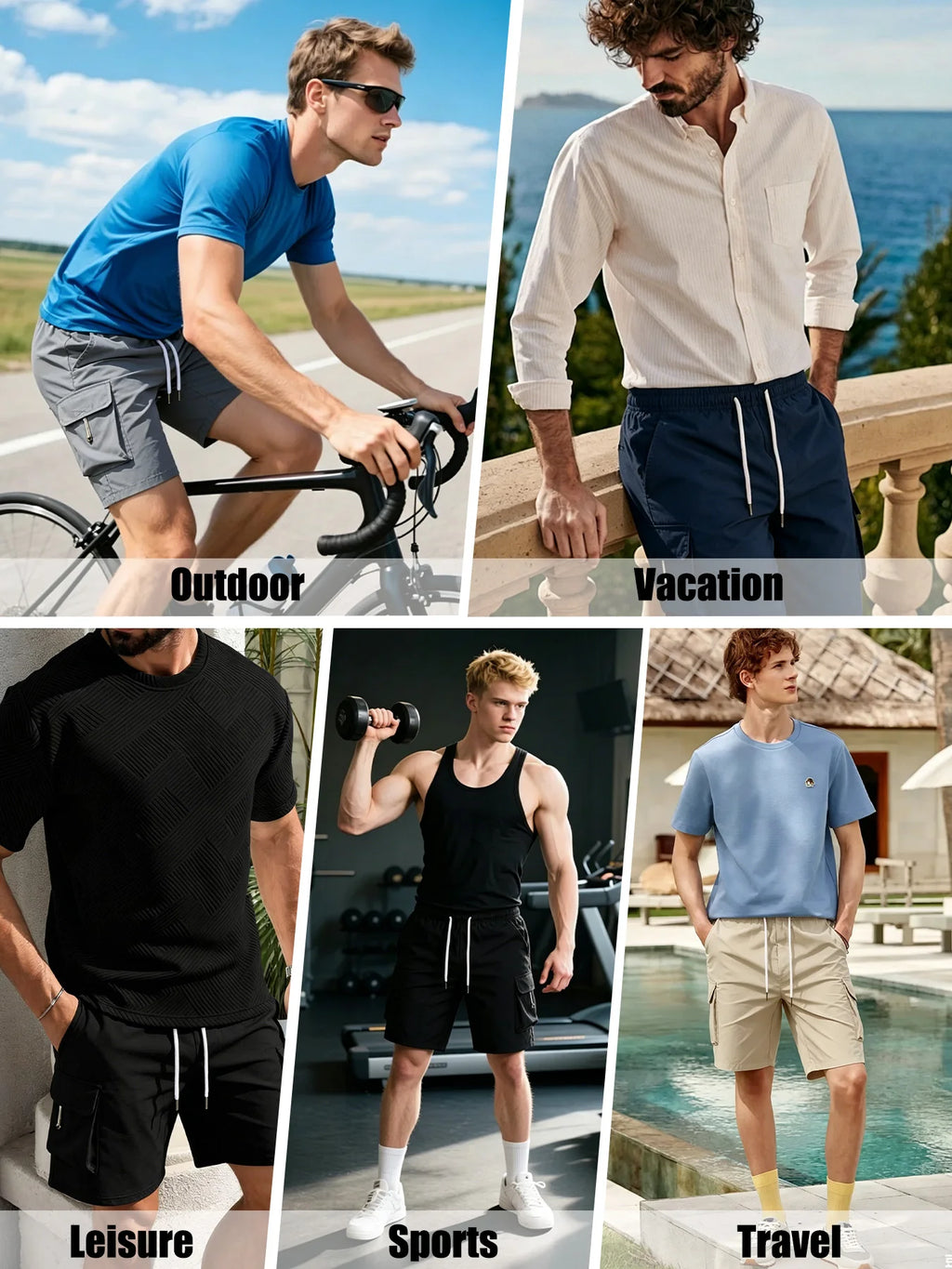 Men's Summer Cargo Shorts Multi-Pocket Drawstring Pants Casual Loose Fit Knee-Length Shorts for Outdoor & Streetwear
