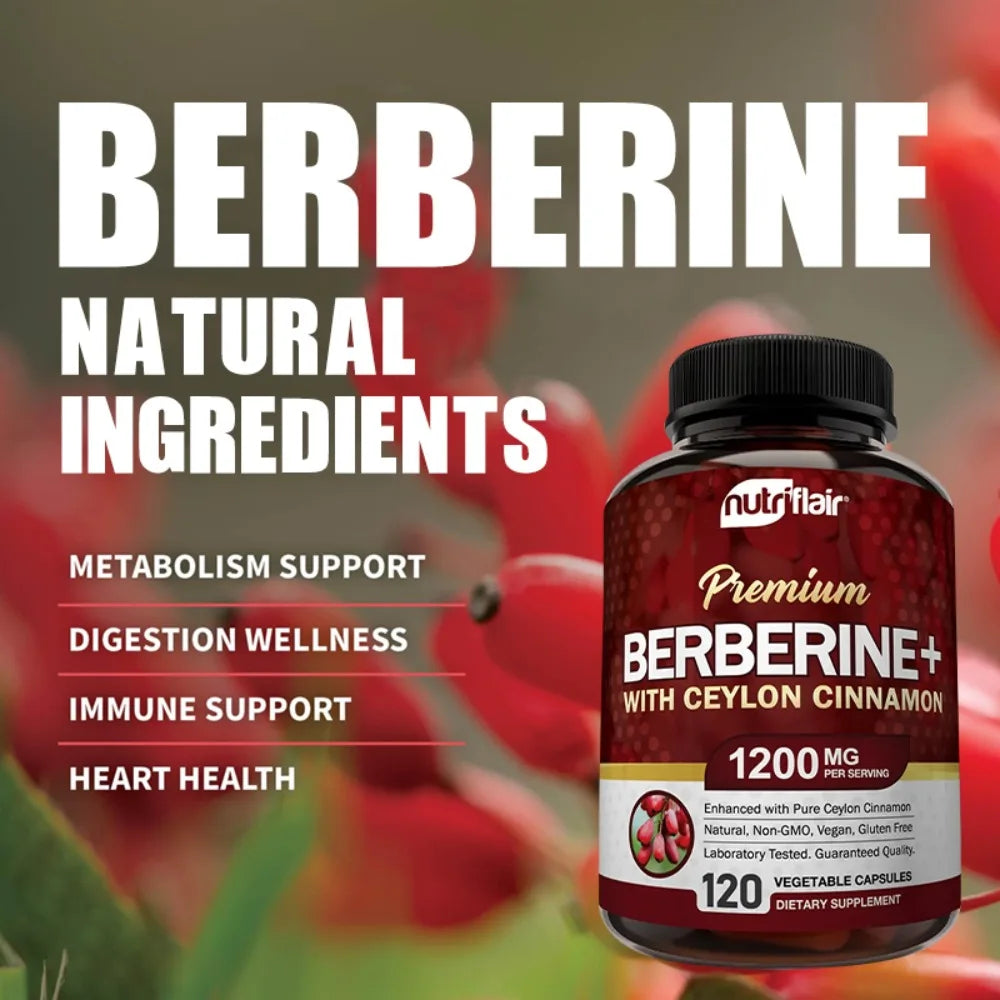 Berberine HCl 1200mg, 120 Capsules - Plus Ceylon Cinnamon, Berberine HCI Root Supplements, Support Weight Management