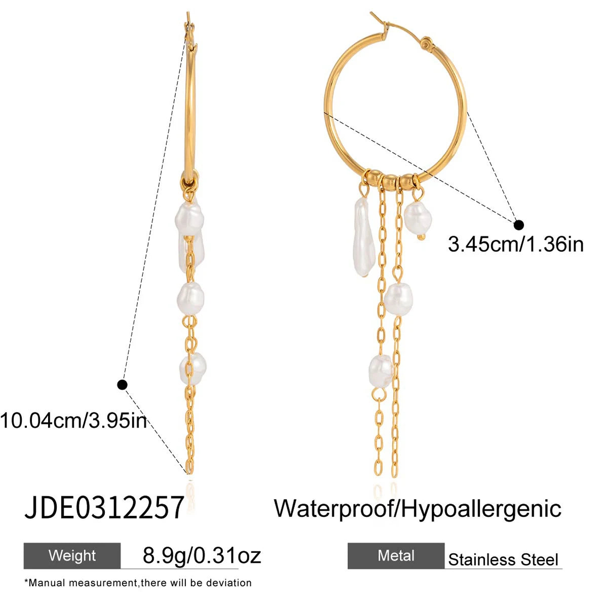 Youthway Elegant Imitation Baroque Pearl Long Tassel Earrings 18K Gold PVD Plated Stainless Steel Hoop Earrings Fashion Jewelry