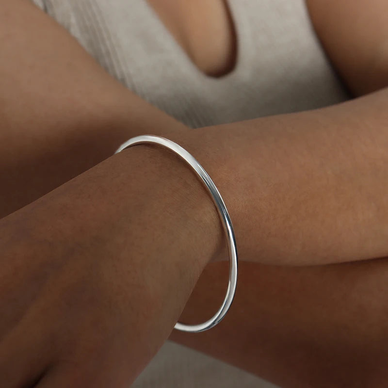 Simple Round Women's Stainless Steel Bracelet Rose Gold Color Silver 5 Sizes High Quality Gold-plated Bangle Jewelry Wholesale