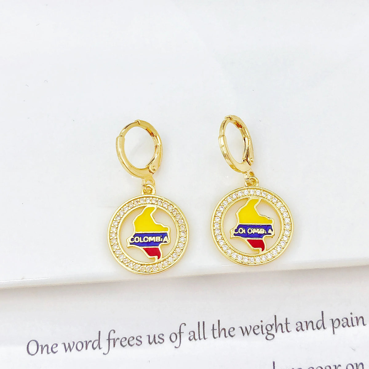 New Trendy Venezuela Country Flag Earrings Gold Plated Heart Guitar Parrot Drop Earrings for Women Daily Party Patriotic Gift