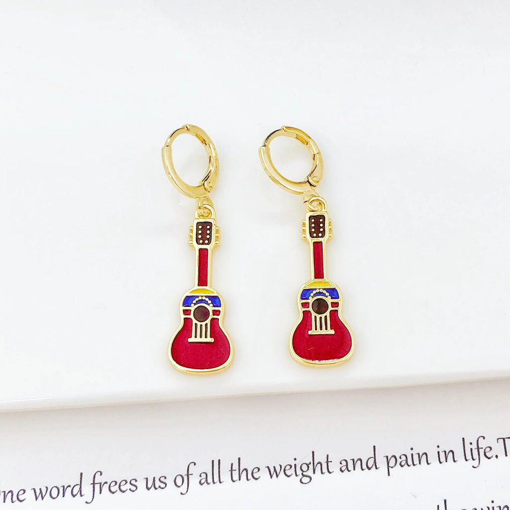 New Trendy Venezuela Country Flag Earrings Gold Plated Heart Guitar Parrot Drop Earrings for Women Daily Party Patriotic Gift