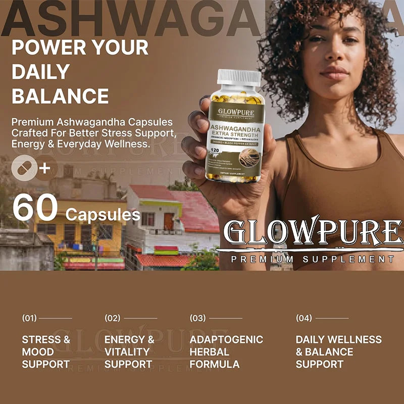 Ashwagandha Root Extract Capsules for Stress, Mood, Sleep, Energy and Focus Premium Formula Supplement