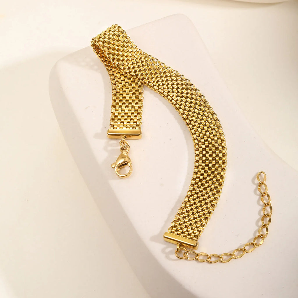 Women's Chunky Link Chain Mesh Bracelet, Stainless Steel Gold Plated Waterproof Jewelry