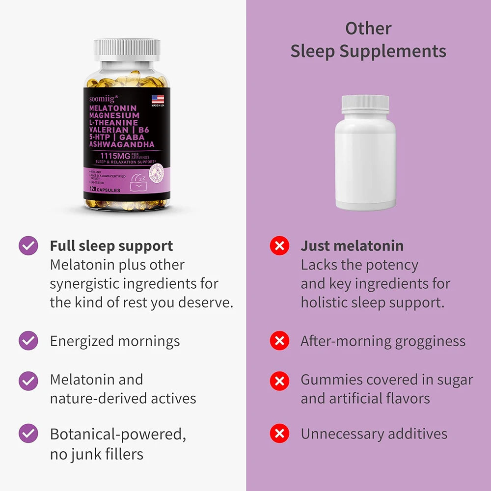 12-in-1 Melatonin 5mg Sleep Capsules 90pcs Vegan, Non-GMO, For Sleep, Stress & Mood Support - Natural Sleep Aids for Adults