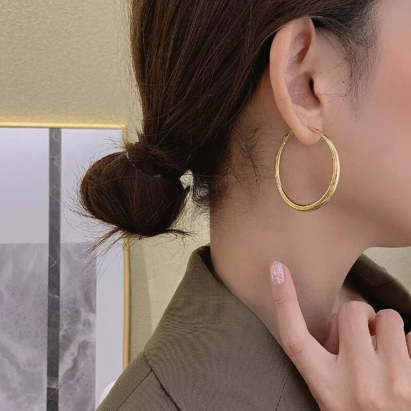 Classic Simple Geometric Round Big Stainless Steel Hoop Earrings for Women Exaggeration Circle Bride Earrings Jewelry Accessory