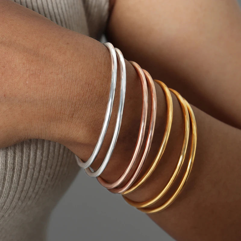 Simple Round Women's Stainless Steel Bracelet Rose Gold Color Silver 5 Sizes High Quality Gold-plated Bangle Jewelry Wholesale