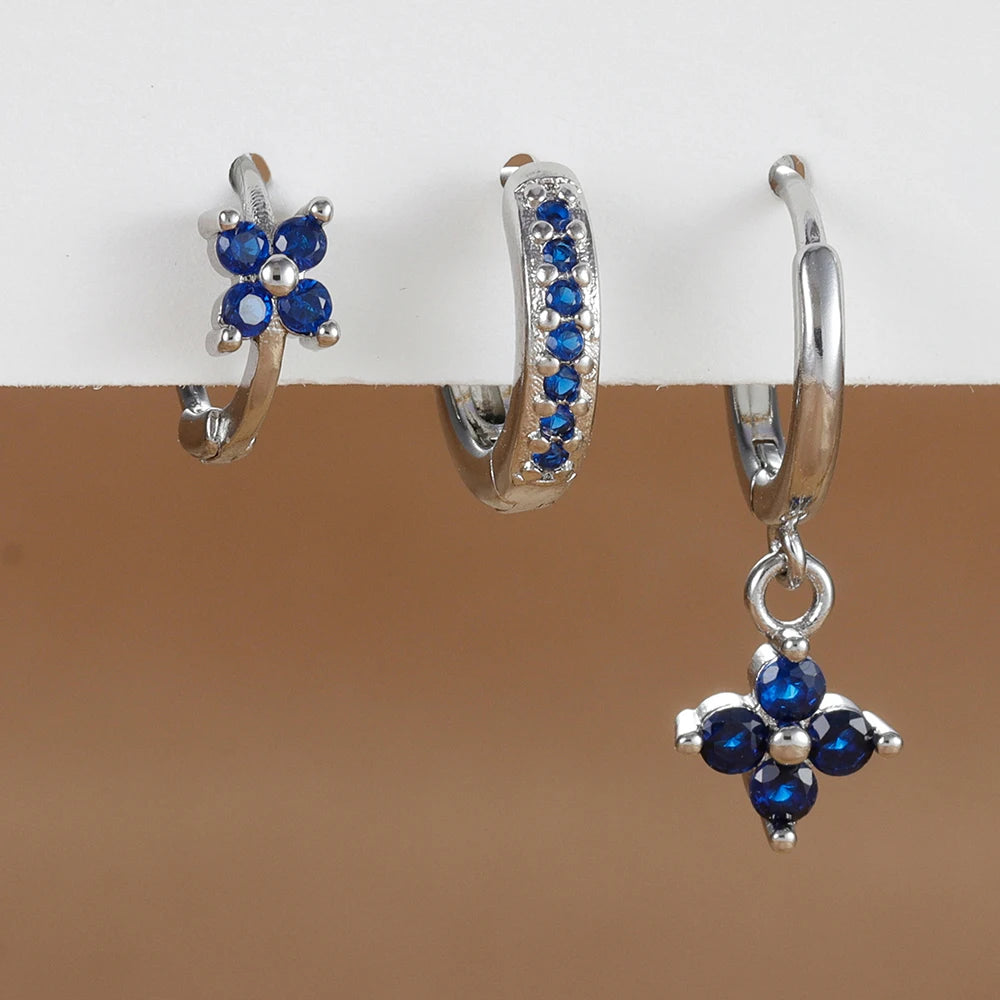 3PCS Trendy Stainless Steel Flower Drop Earring Set For Women Crystal Zirconia Dangle Earring Hypoallerg Piercing Jewelry aretes