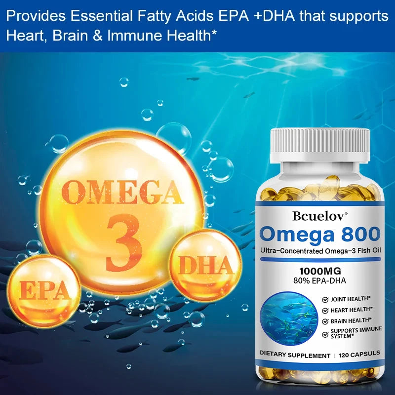 Bcuelov Fish Oil Omega 3 Supplements, 1000mg Softgels, Omega 3 Fish Oil for Healthy Heart, Brain Support, 30/60/120 Capsules
