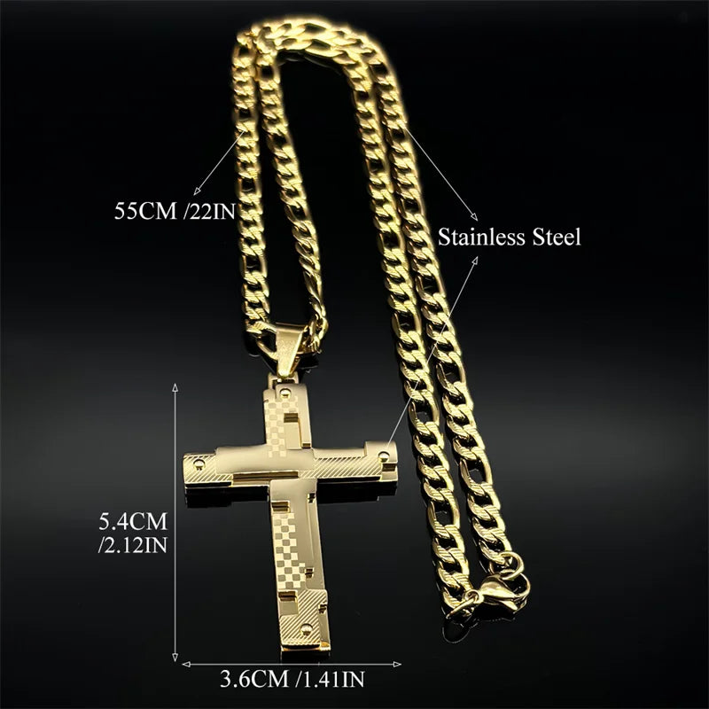 Stainless Steel Jesus Cross Pendant Necklace For Men Women Gold Silver Color Punk Trendy Male Chain Boyfriend's Gift Jewelry