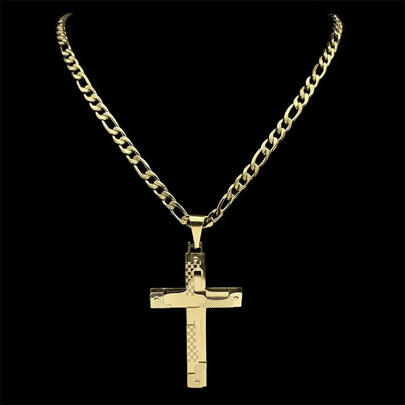 Stainless Steel Jesus Cross Pendant Necklace For Men Women Gold Silver Color Punk Trendy Male Chain Boyfriend's Gift Jewelry